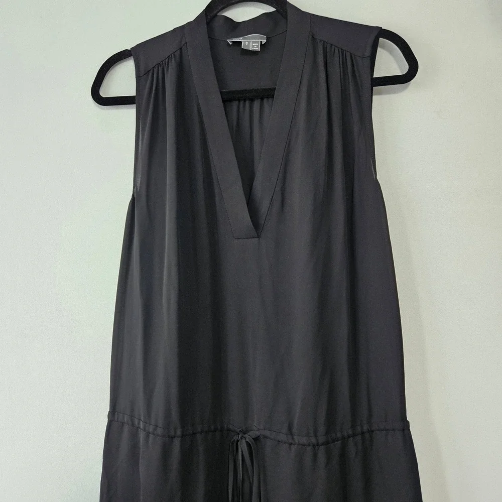 Vince Maxi Dress S Black 100% Silk Sleeveless V-Neck Drawstring Waist Minimalist